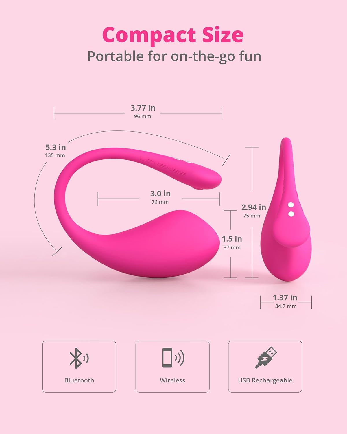 LOVENSE Lush 3 – Remote-Controlled Wearable G-Spot Vibrator for Women | App-Enabled Bullet Vibrator for Couples with Unlimited Vibration Modes