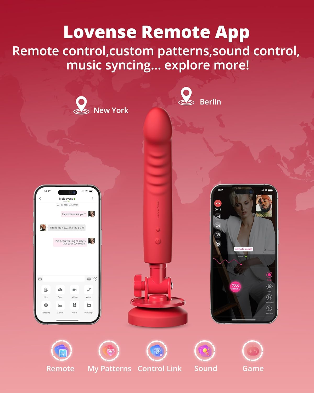 LOVENSE Mission 2 Vibrating Dildo with App Control – Adjustable Depth, Suction Cup, G-Spot Stimulator for Women & Couples