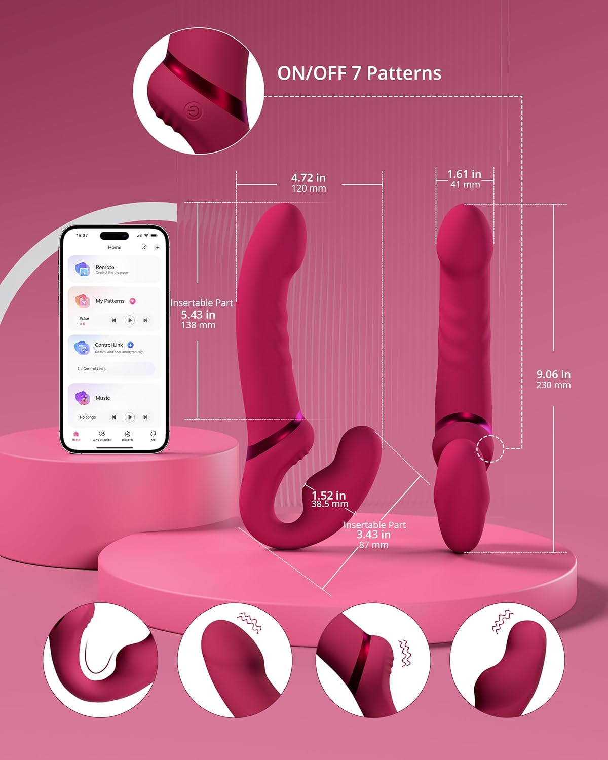 LOVENSE Lapis Strapless Strap-On Vibrator – Remote-Controlled Double-Ended Dildo with Flexible Bulb, Clit & Anal Stimulation for Couples & Lesbian Play