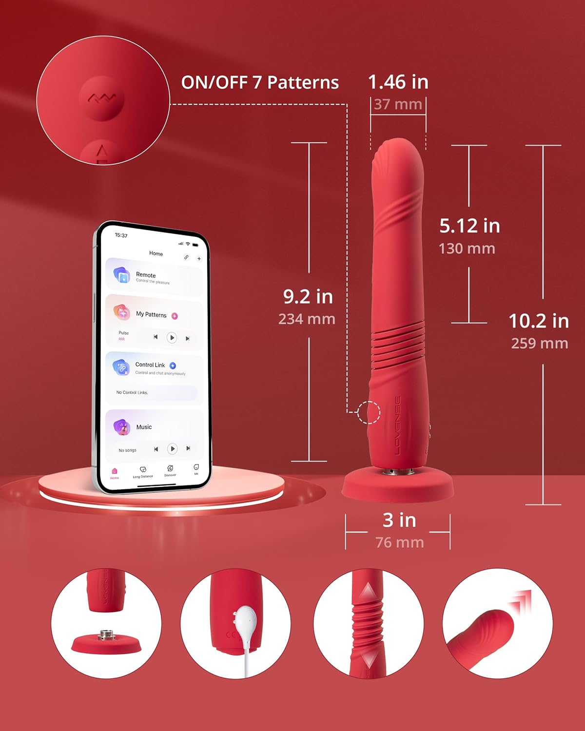 LOVENSE Gravity Thrusting G-Spot Vibrator – App Controlled, Rechargeable Dildo with Vibration & Bluetooth for Couples Play