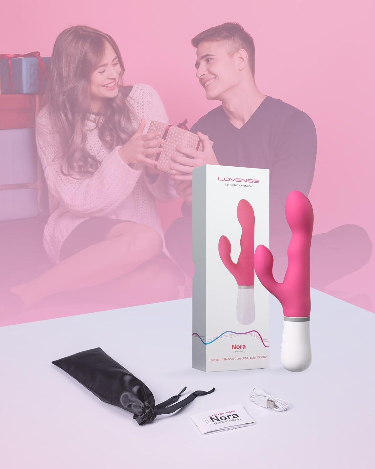 LOVENSE Nora Rabbit Vibrator – App Controlled G-Spot & Clitoral Stimulator, Rotating Head with Powerful Vibrations