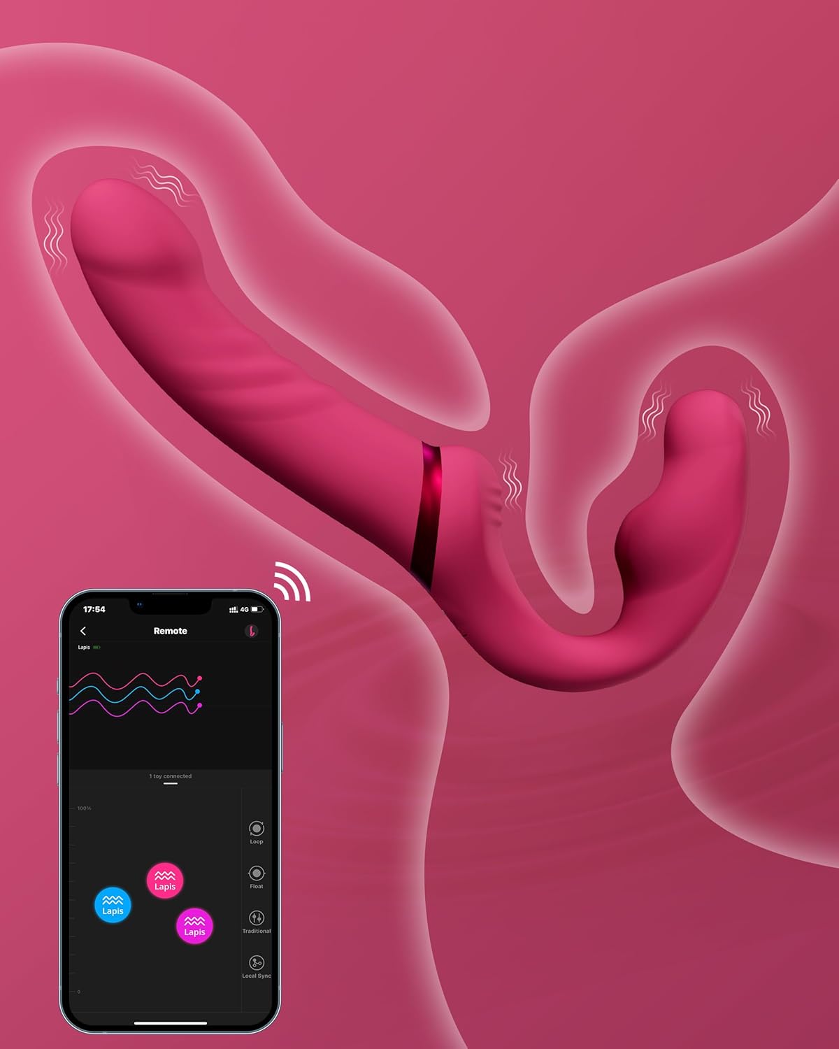LOVENSE Lapis Strapless Strap-On Vibrator – Remote-Controlled Double-Ended Dildo with Flexible Bulb, Clit & Anal Stimulation for Couples & Lesbian Play