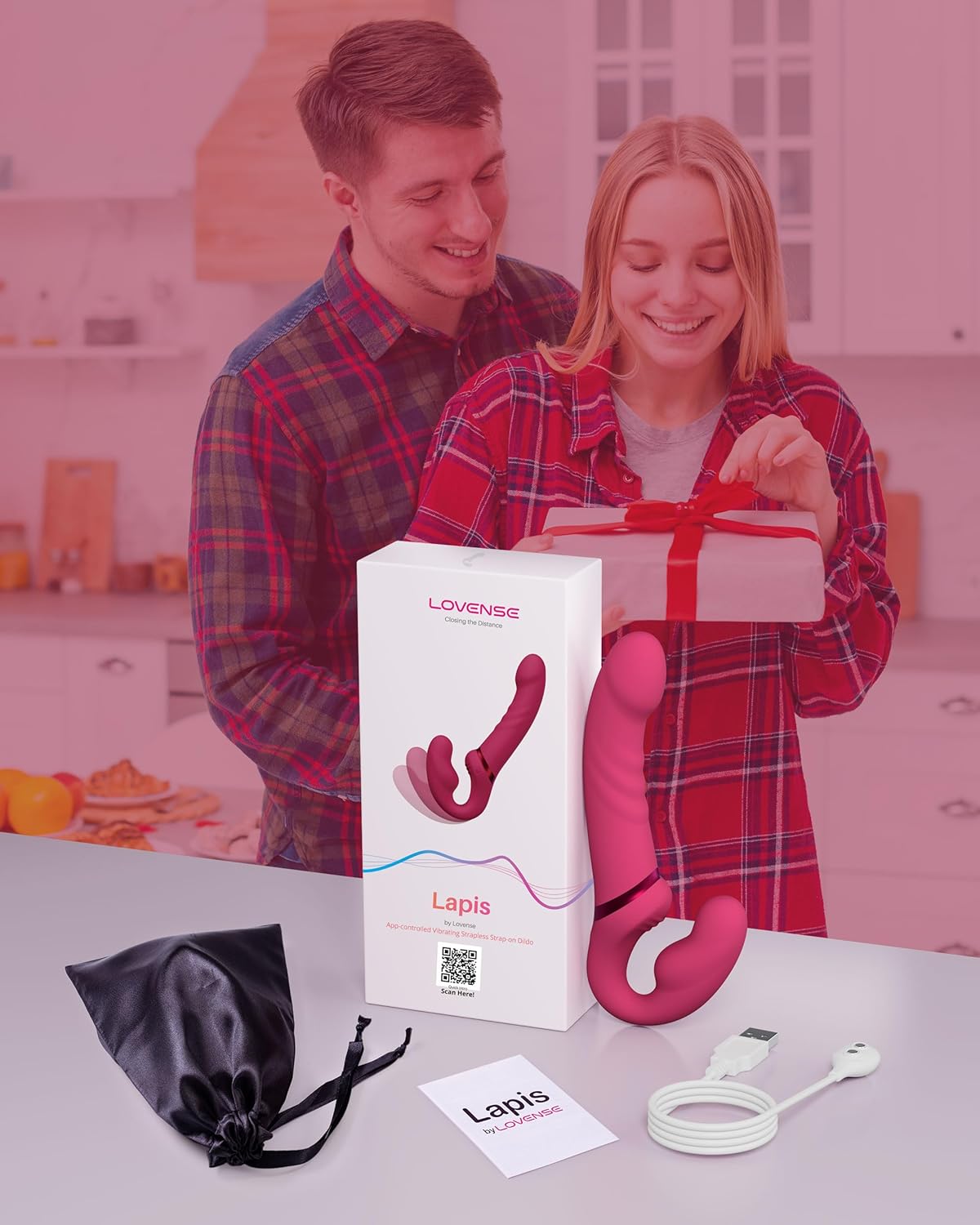 LOVENSE Lapis Strapless Strap-On Vibrator – Remote-Controlled Double-Ended Dildo with Flexible Bulb, Clit & Anal Stimulation for Couples & Lesbian Play