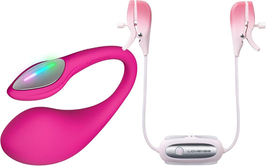 LOVENSE Lush 4 + Gemini Bundle – Remote G-Spot Vibrator & Vibrating Nipple Clamps for Couples